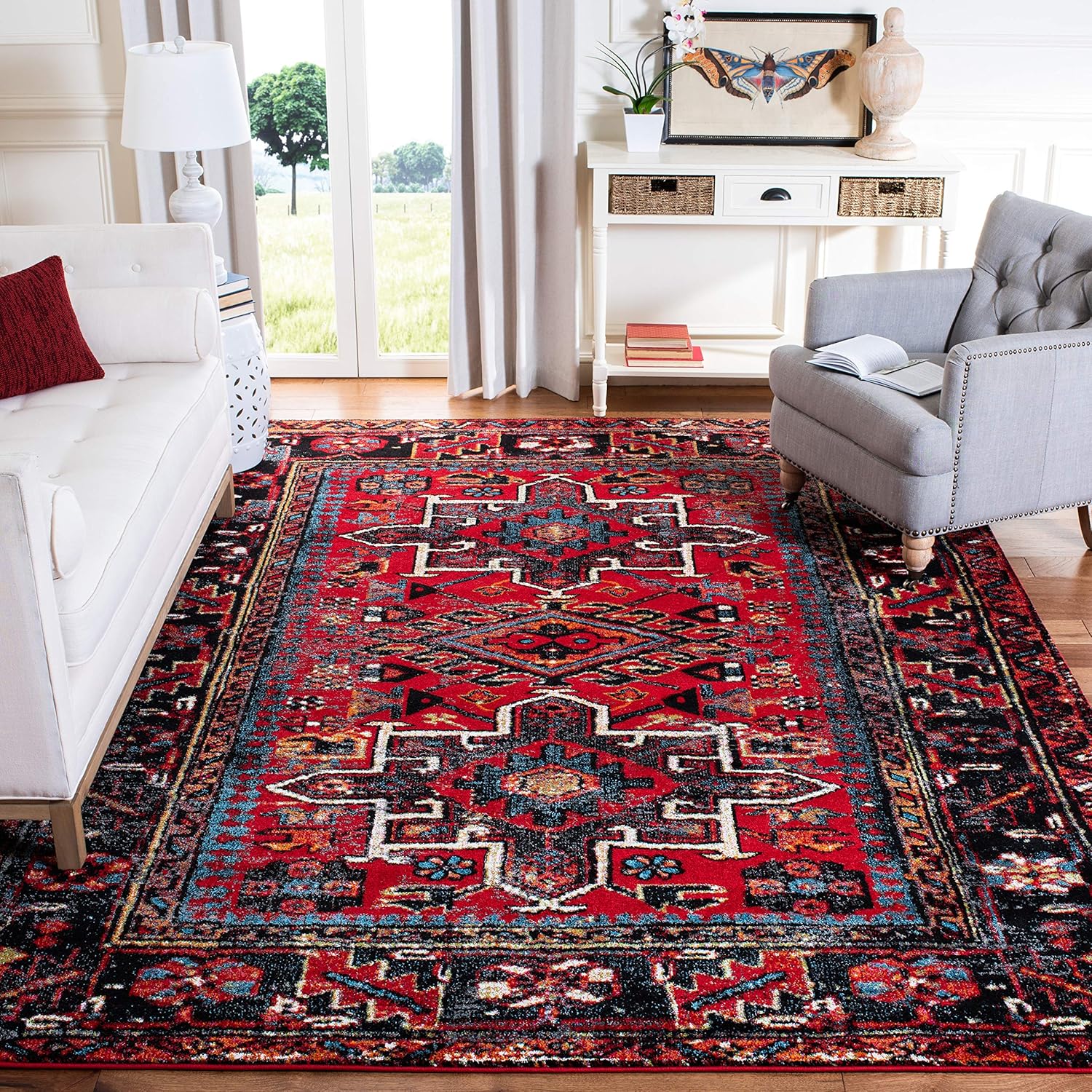 SAFAVIEH Area Rug 8x10 - Vintage Hamadan Collection - Large - Red & Multi, Traditional Persian Design, Non-Shedding & Easy to Clean, Ideal for Living Room, Bedroom, Dining Space (VTH211A)