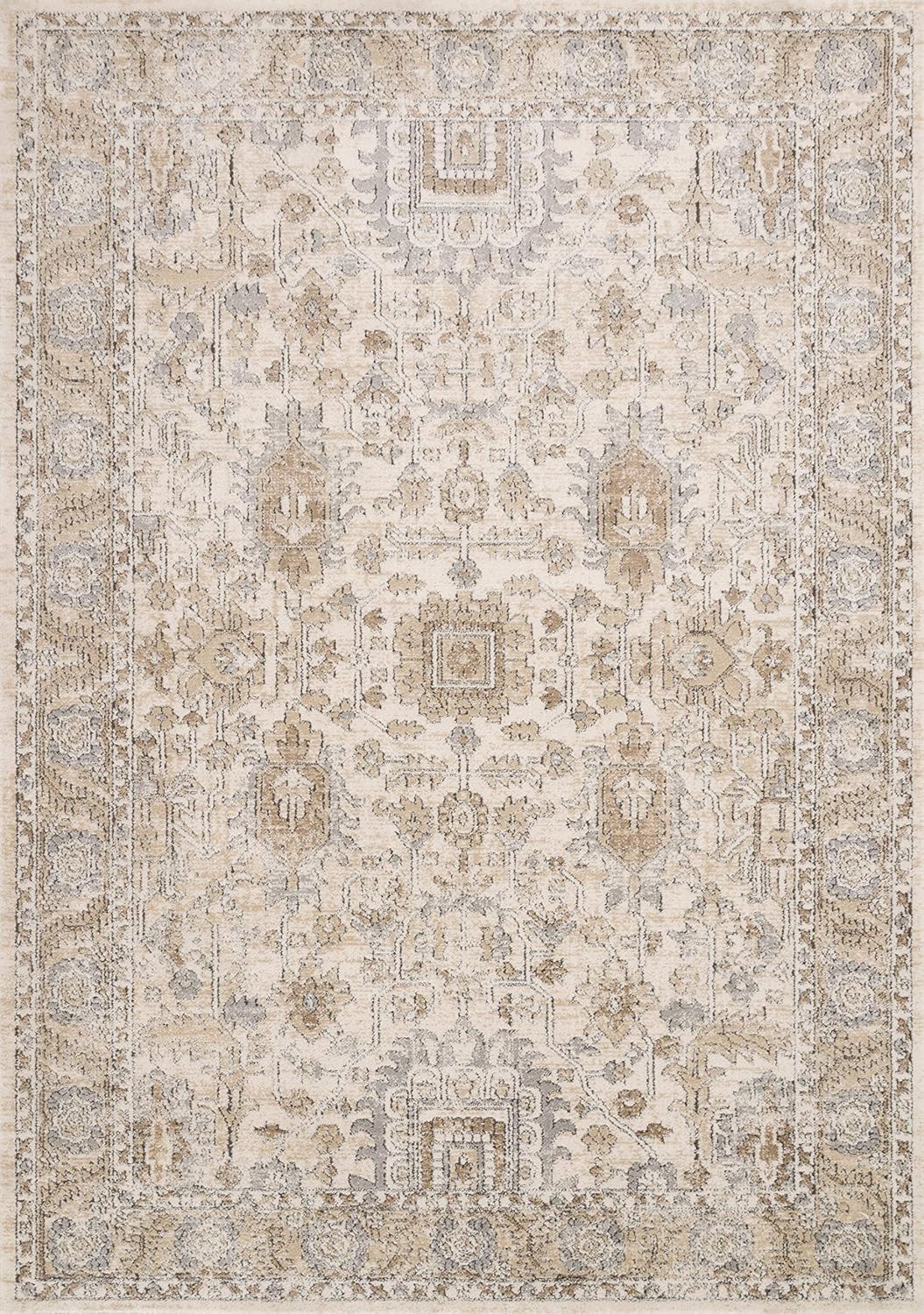 Loloi Teagan Collection TEA-03 Ivory/Sand 7'-11" x 10'-6" Area Rug, Large, Soft Neutral Rug, High-Traffic for Living Room, Bedroom, Home Office, Dining Area