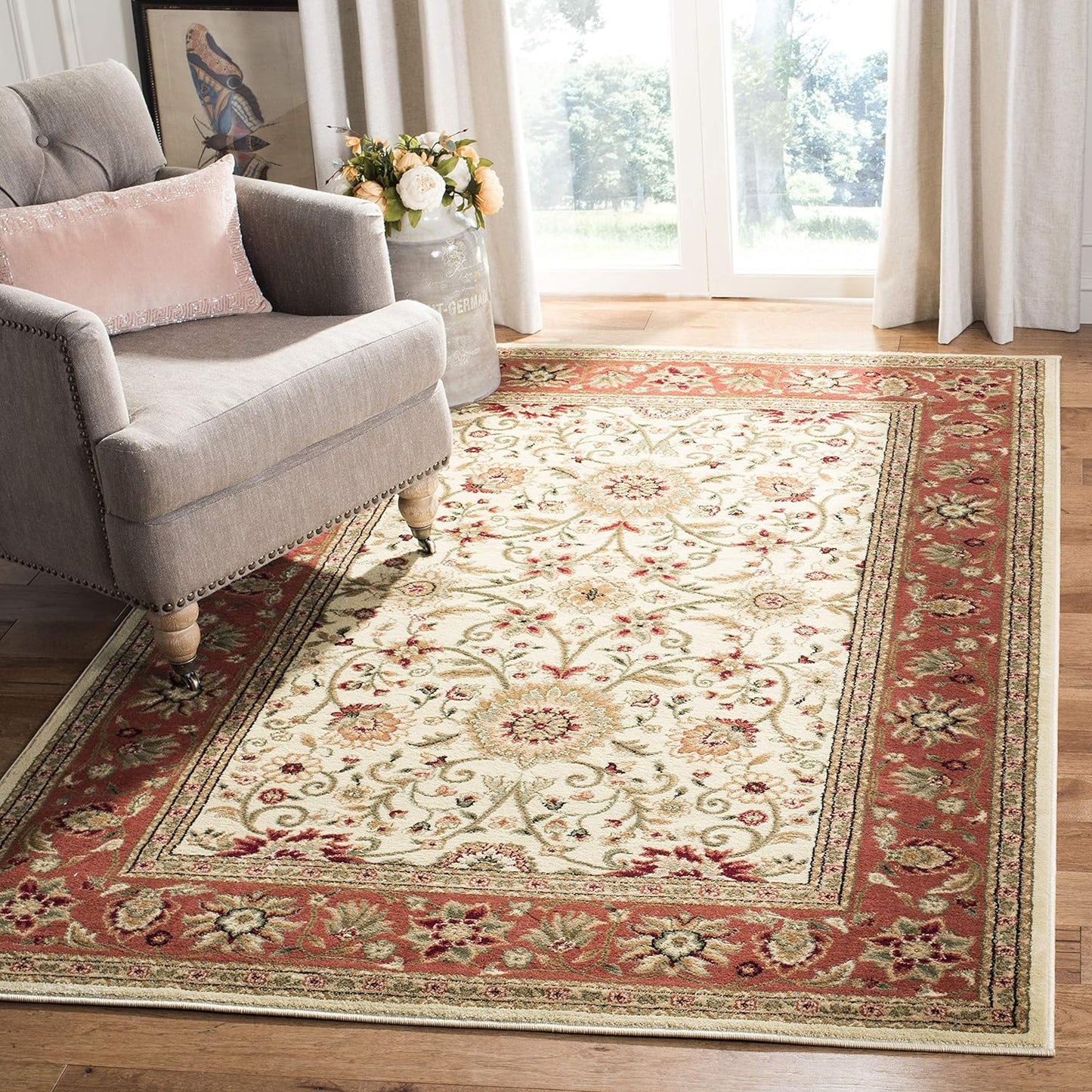 SAFAVIEH Lyndhurst Collection Area Rug - 9' x 12', Beige & Ivory, Traditional Oriental Design, Non-Shedding & Easy Care, Ideal for High Traffic Areas in Living Room, Bedroom (LNH212D)