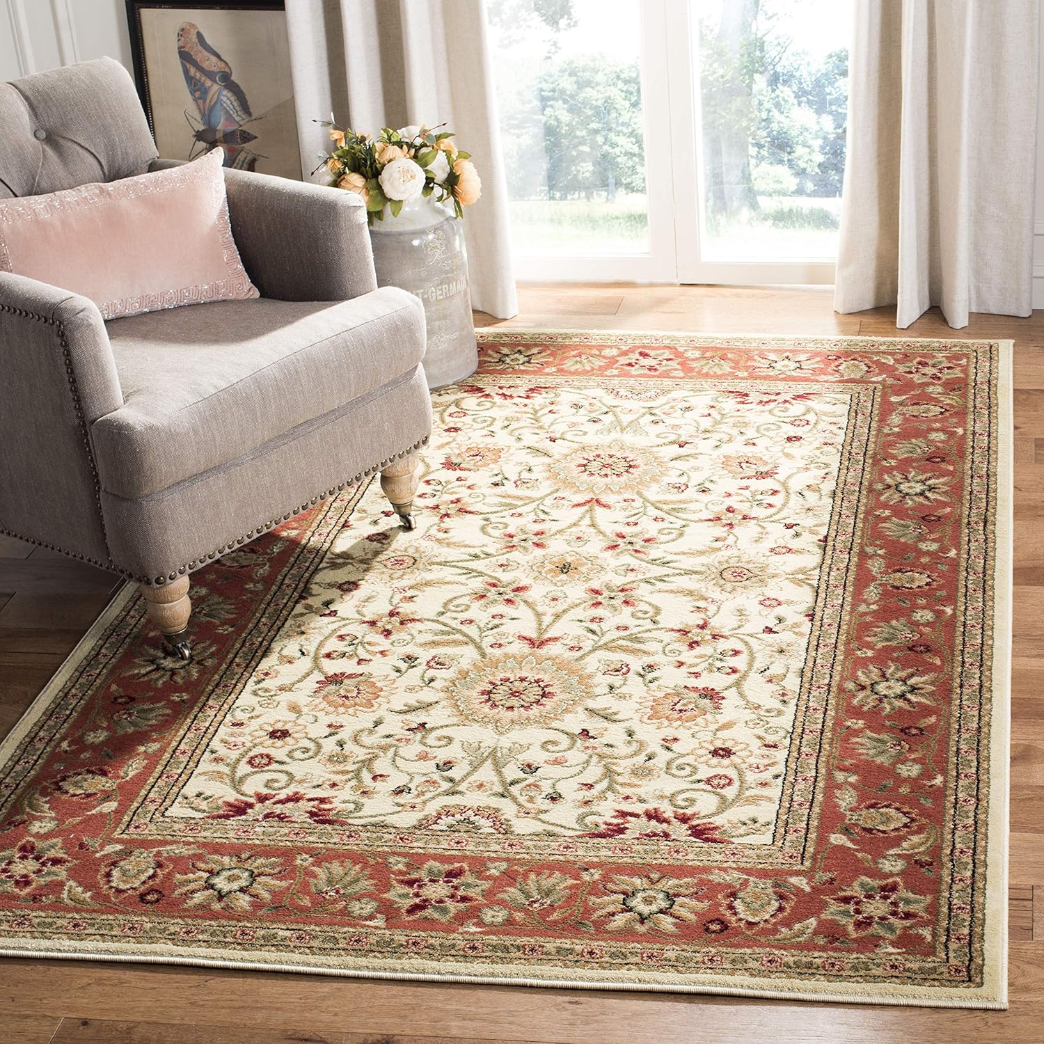 SAFAVIEH Lyndhurst Collection Area Rug - 8' x 10', Beige & Ivory, Traditional Oriental Design, Non-Shedding & Easy Care, Ideal for High Traffic Areas in Living Room, Bedroom (LNH212D)