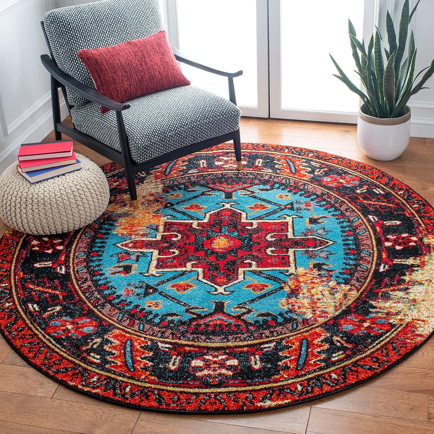 SAFAVIEH Vintage Hamadan Collection Area Rug - 5'3" x 7'6", Red & Multi, Oriental Traditional Persian Design, Non-Shedding & Easy Care, Ideal for High Traffic Areas in Living Room, Bedroom (VTH211A)