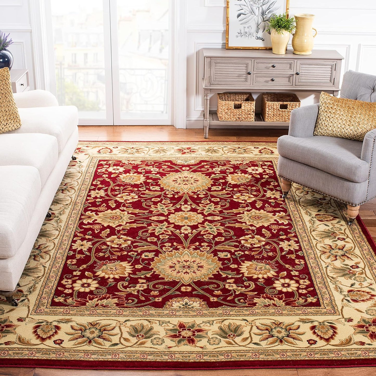 SAFAVIEH Lyndhurst Collection Area Rug - 9' x 12', Beige & Ivory, Traditional Oriental Design, Non-Shedding & Easy Care, Ideal for High Traffic Areas in Living Room, Bedroom (LNH212D)