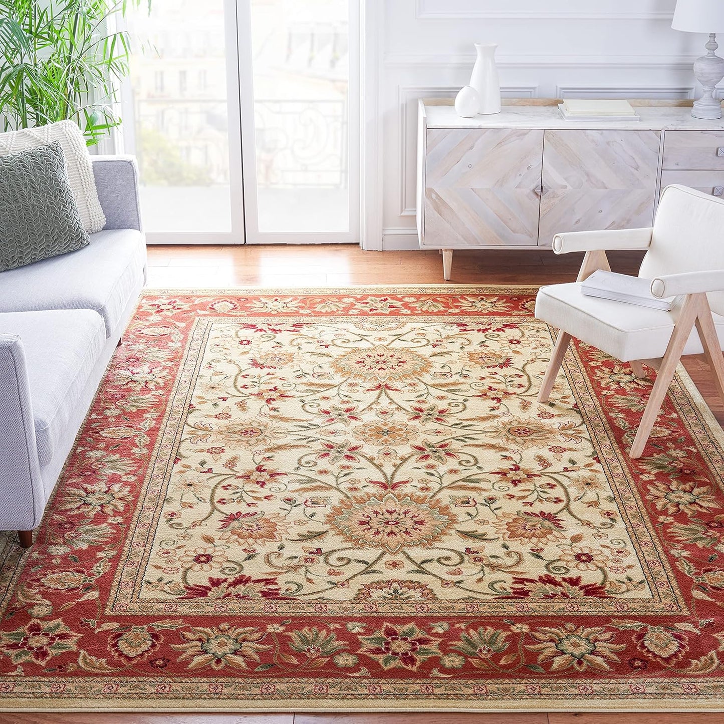 SAFAVIEH Lyndhurst Collection Area Rug - 9' x 12', Beige & Ivory, Traditional Oriental Design, Non-Shedding & Easy Care, Ideal for High Traffic Areas in Living Room, Bedroom (LNH212D)