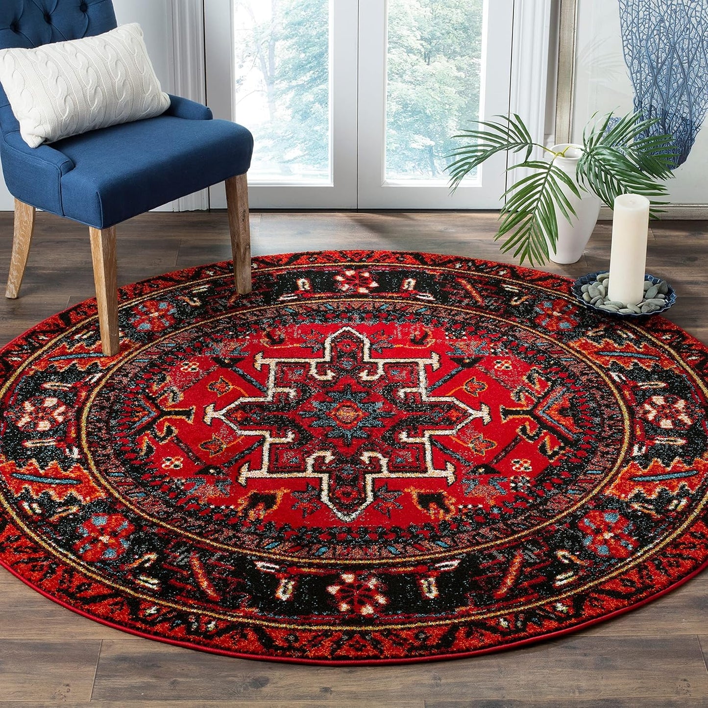 SAFAVIEH Vintage Hamadan Collection Area Rug - 5'3" x 7'6", Red & Multi, Oriental Traditional Persian Design, Non-Shedding & Easy Care, Ideal for High Traffic Areas in Living Room, Bedroom (VTH211A)