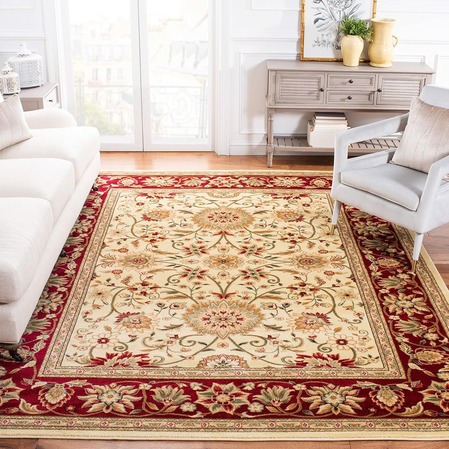 SAFAVIEH Lyndhurst Collection Area Rug - 9' x 12', Beige & Ivory, Traditional Oriental Design, Non-Shedding & Easy Care, Ideal for High Traffic Areas in Living Room, Bedroom (LNH212D)