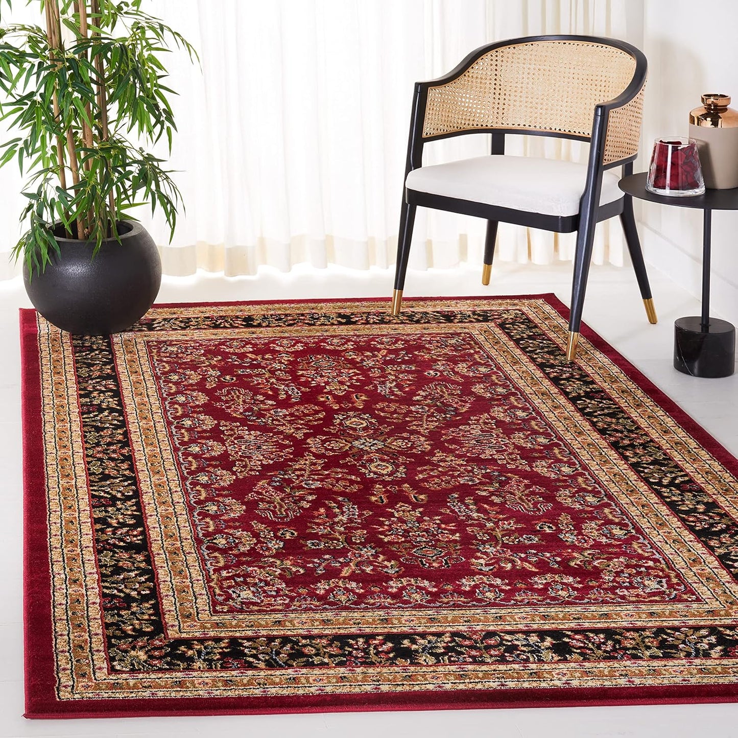 SAFAVIEH Lyndhurst Collection Area Rug - 9' x 12', Red & Black, Traditional Oriental Design, Non-Shedding & Easy Care, Ideal for High Traffic Areas in Living Room, Bedroom (LNH331B)