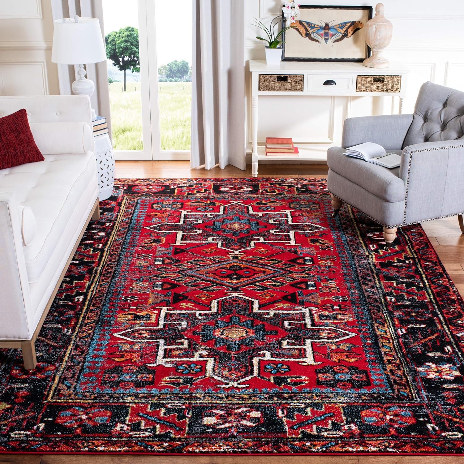 SAFAVIEH Area Rug 8x10 - Vintage Hamadan Collection - Large - Red & Multi, Traditional Persian Design, Non-Shedding & Easy to Clean, Ideal for Living Room, Bedroom, Dining Space (VTH211A)