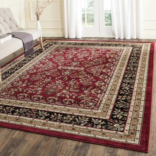 SAFAVIEH Lyndhurst Collection Area Rug - 9' x 12', Red & Black, Traditional Oriental Design, Non-Shedding & Easy Care, Ideal for High Traffic Areas in Living Room, Bedroom (LNH331B)