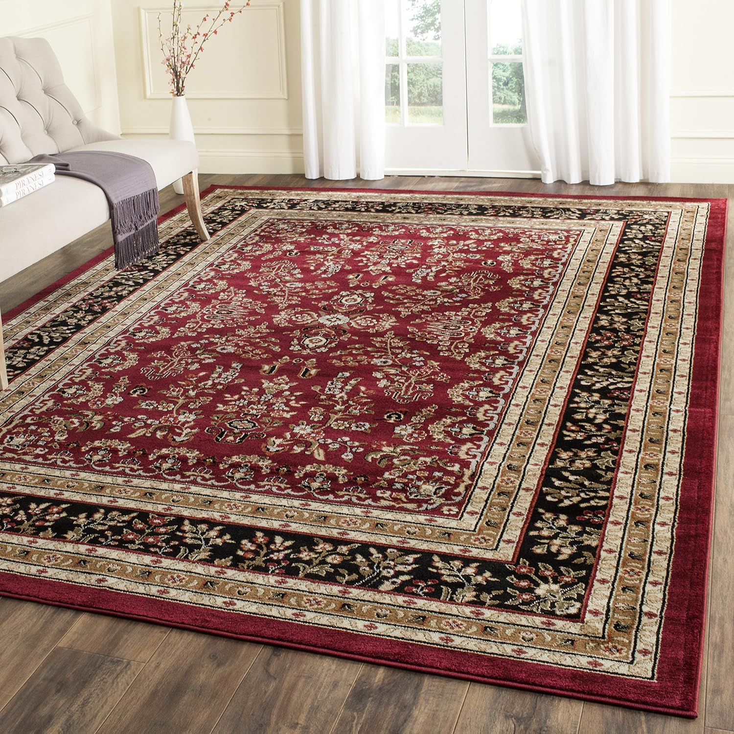 SAFAVIEH Area Rug 6x9 - Lyndhurst Collection - Red & Black, Traditional Oriental Design, Non-Shedding & Easy to Clean, Ideal for Living Room, Bedroom, Dining Space (LNH331B)