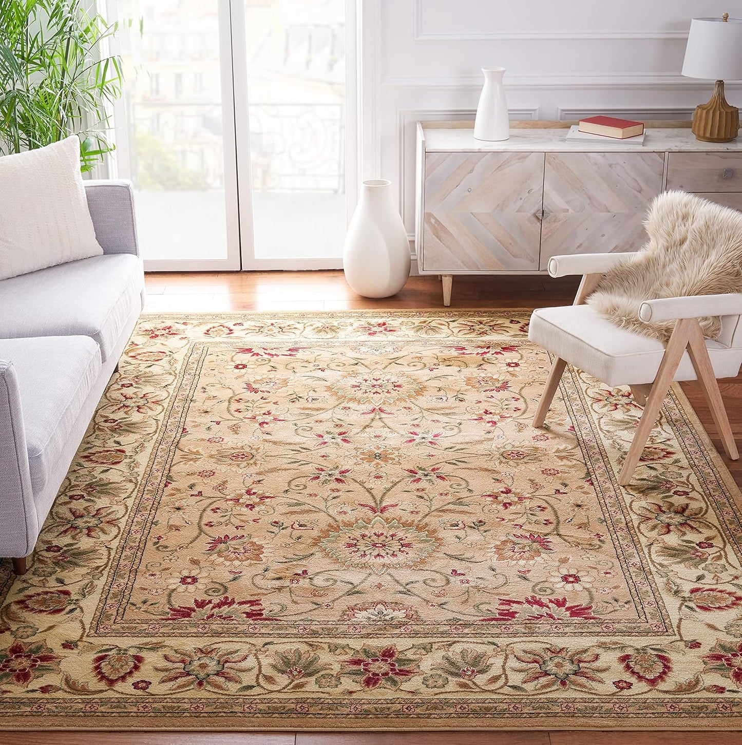 SAFAVIEH Lyndhurst Collection Area Rug - 9' x 12', Beige & Ivory, Traditional Oriental Design, Non-Shedding & Easy Care, Ideal for High Traffic Areas in Living Room, Bedroom (LNH212D)